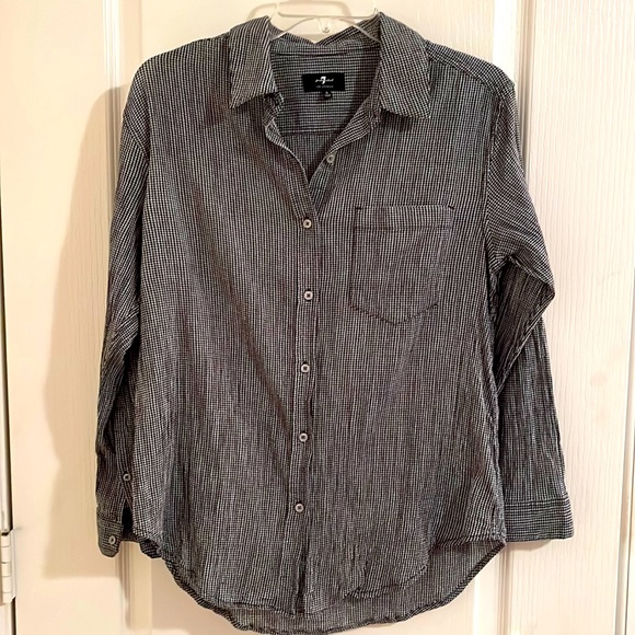 EUC 7 For All Mankind black/white poplin button up top, size Small - Picture 1 of 7